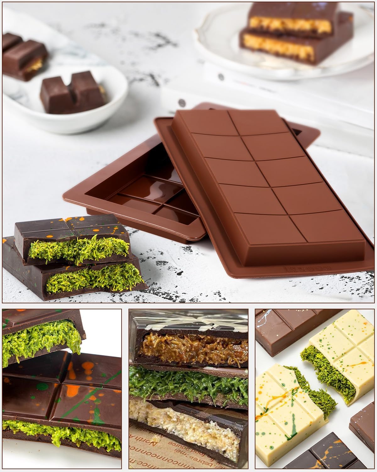 Pclife 2PCS Chocolate Molds Silicone Molds Chocolate Baking Pastry Rectangle Food Grade Silicone Molds Chocolate Bar Molds Milk Chocolate Bar Dubai Chocolate Cookie Tools DIY Mold Baking Baking Baking