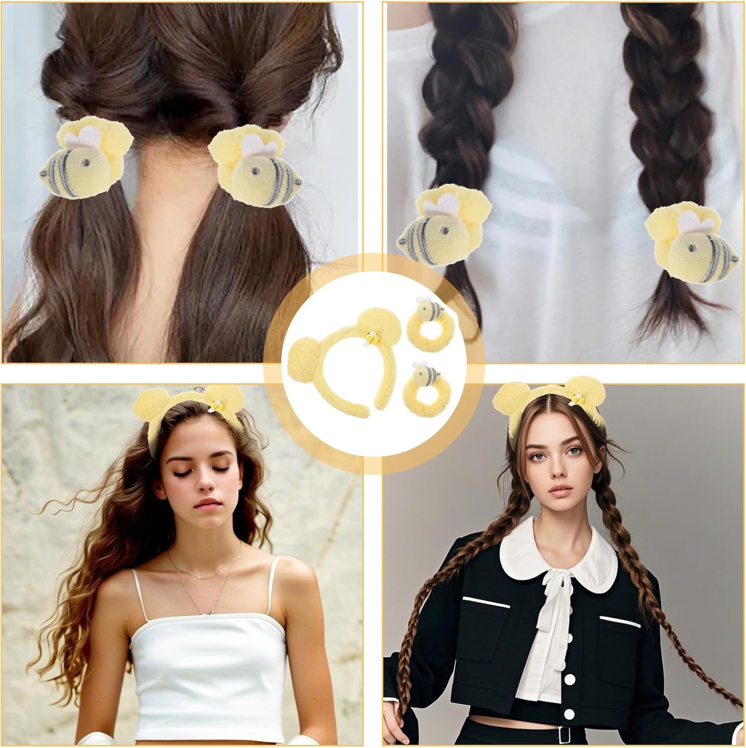 Ptwola 3 Pack Yellow Bear Ears Headbands Cute Headbands for Party Makeup Face Wash Accessories for Halloween Festival Cosplay Party