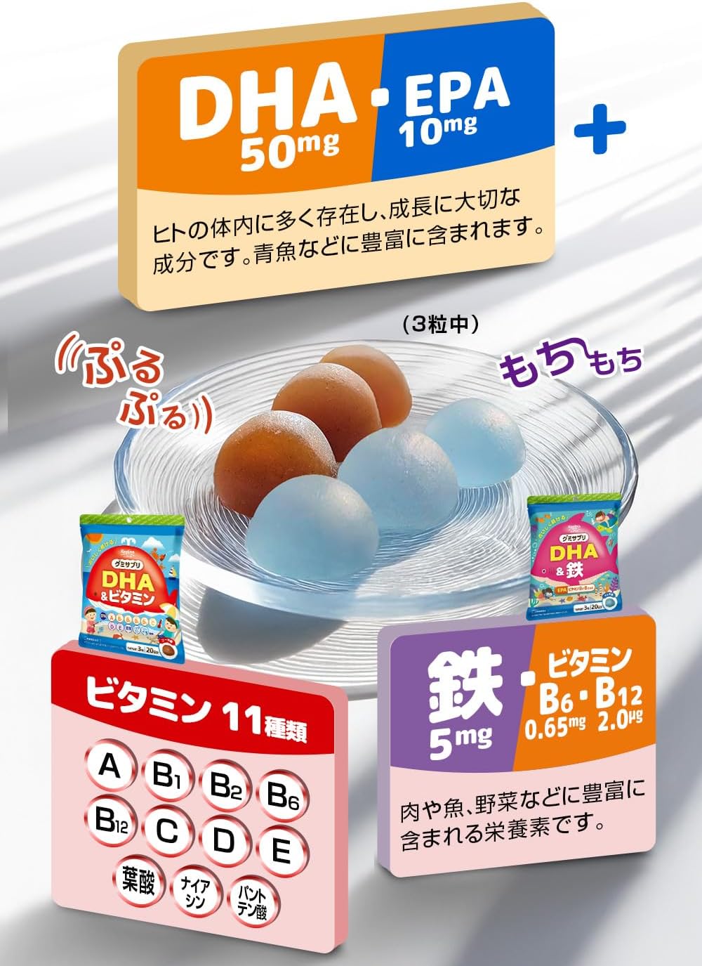 コプリナ グミサプリ DHA＆鉄 60粒 20日分 ラムネ風味 おいしい オメガ3 omega-3 青魚 魚油 フィッシュオイル 鉄分 ビタミンB6 ビタミンB12 かむ力 子ども 健康 サプリ サプリメント 栄養補助食品 国内製造 コプリナ