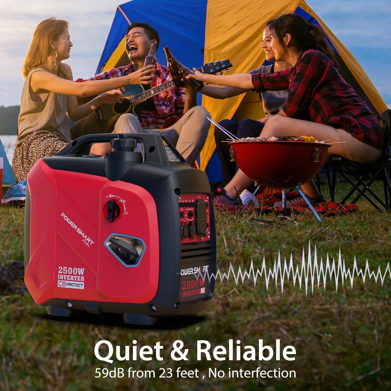 PowerSmart 2500 Watt Portable Inverter Generator with CO Protection, Quiet Camping