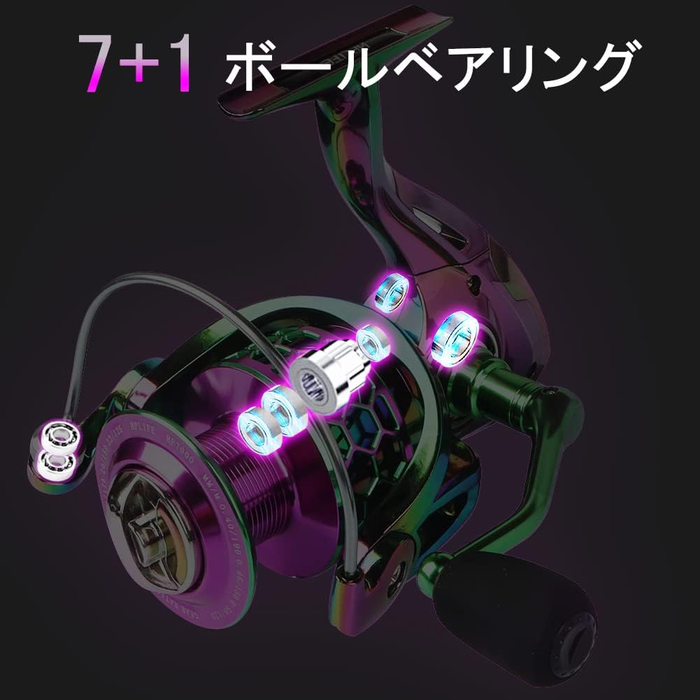 HappyLife Spinning Reel, Fishing Tool, Colorful Smooth Winding, Maximum Drag Force, 7+1BB, Gear Ratio 5.2:1, Left/Right Interchangeable Handle, Lightweight, Strong Drag, Durable, Long Toss, Freshwater