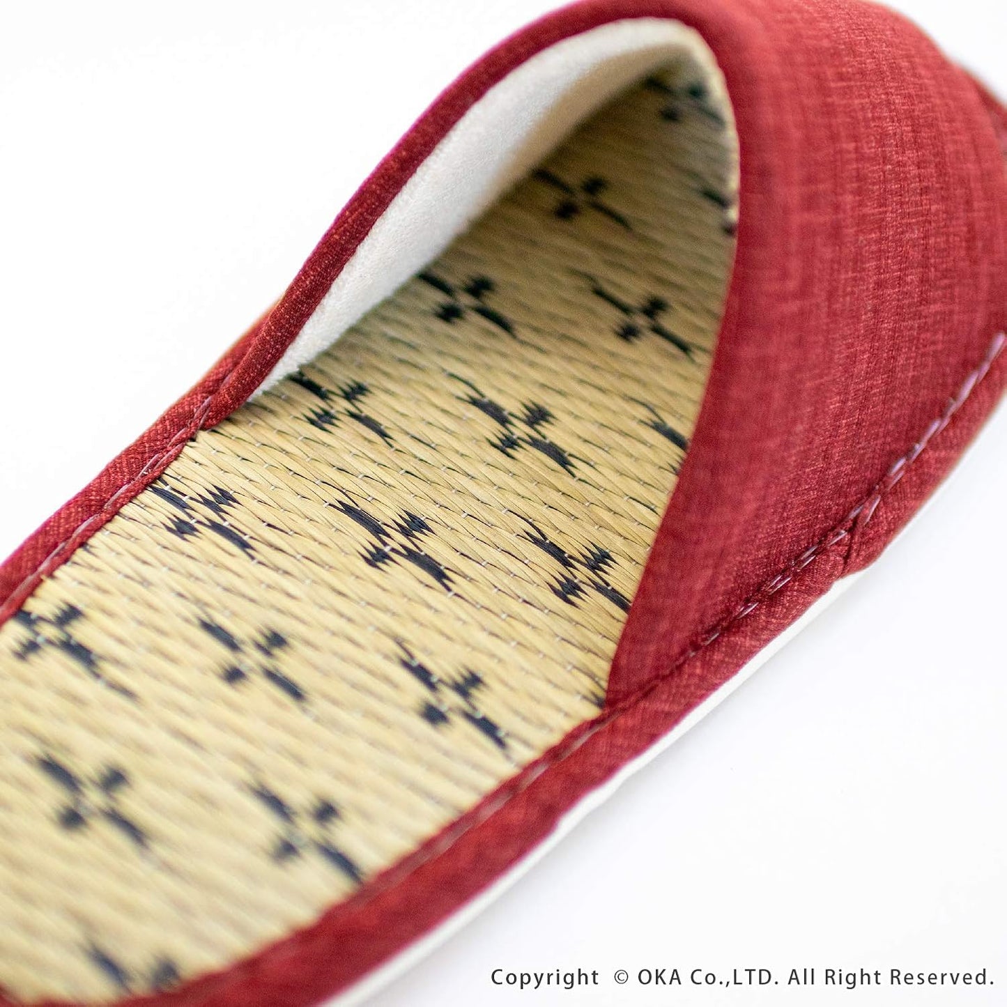 OKA 4548622995152 Tatami Slippers, Made in Japan, Size M, Red (Foot Size Up to US Women 8 (24 cm)), Igusa (Rush Grass)