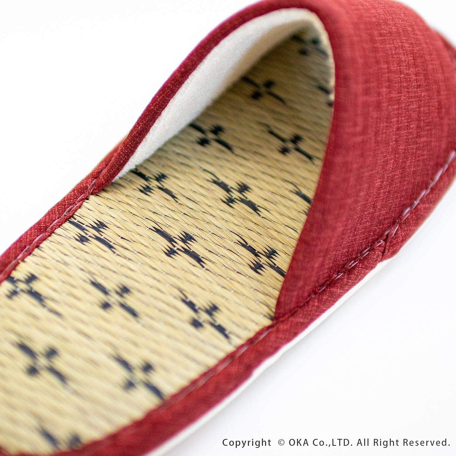 OKA 4548622995152 Tatami Slippers, Made in Japan, Size M, Red (Foot Size Up to US Women 8 (24 cm)), Igusa (Rush Grass)