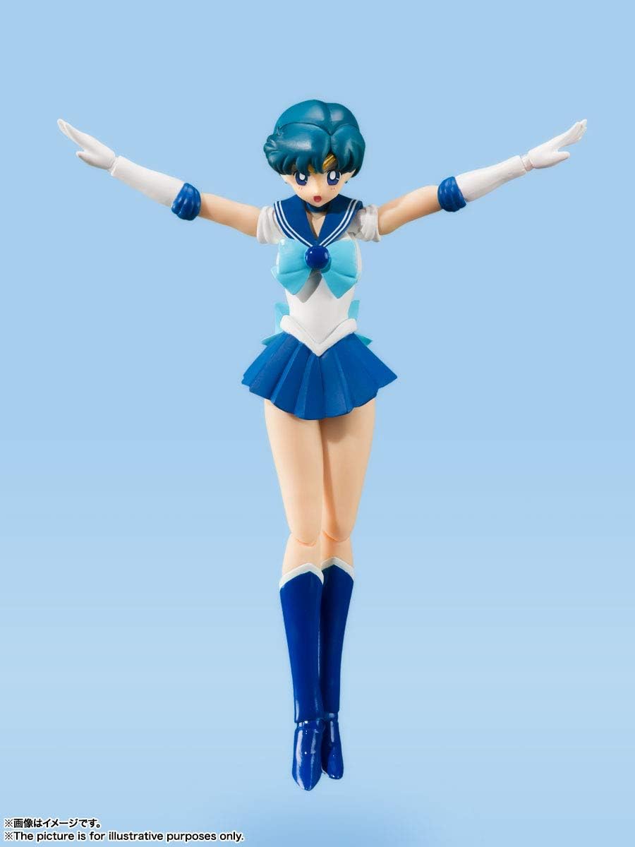S.H. Figuarts Sailor Moon Sailor Mercury Animation Color Edition, Approx. 5.5 inches (140 mm), ABS & PVC Pre-painted Action Figure