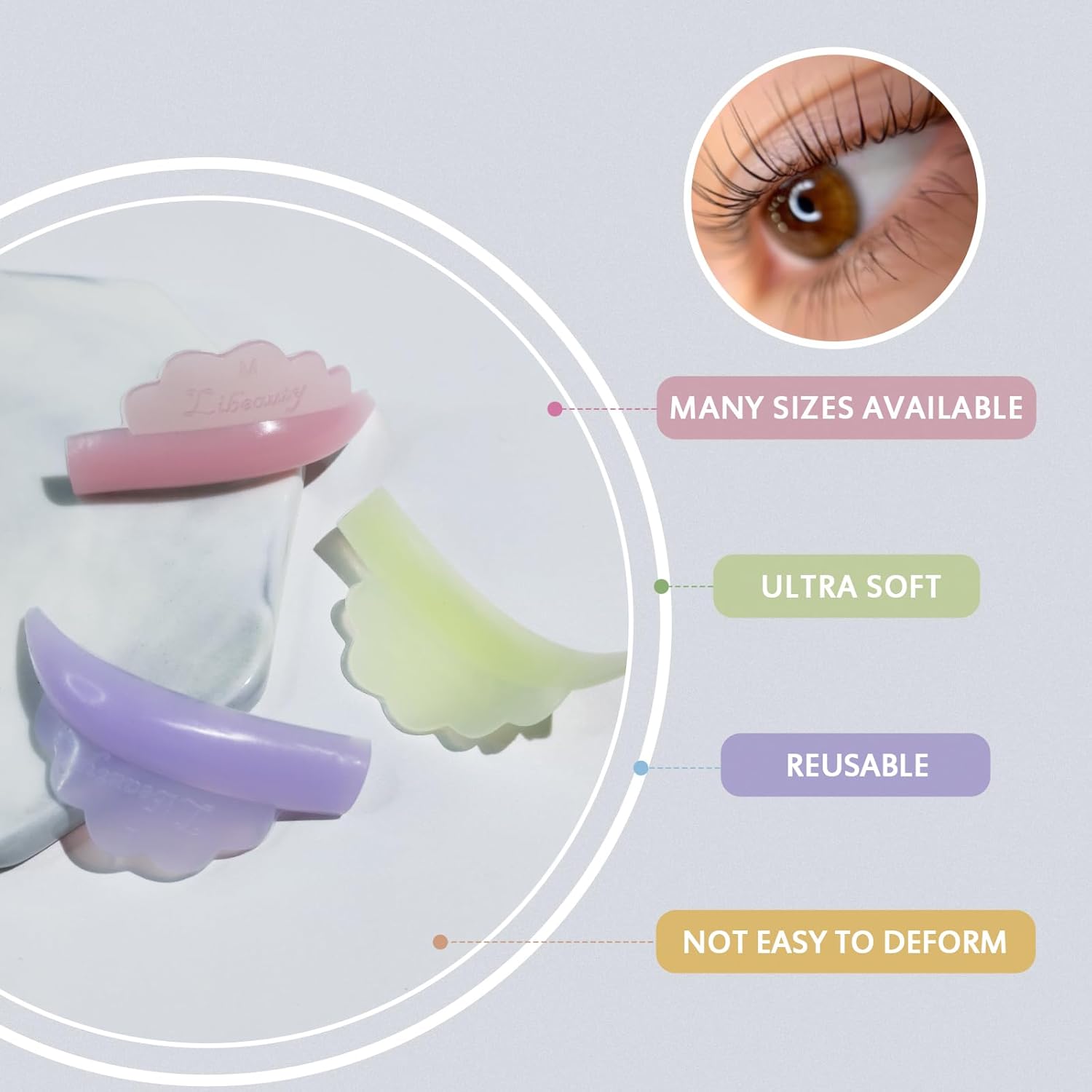 Libeauty Eyelash Perma Lot Crown Shape Reusable Silicone Eyelash Lift Pads, 10pcs/5 Sizes, Extreme Soft Eyelash Lifting Shield, Tubular Perm Lot Eyelash Perm Tool