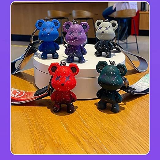 [AIXUAN] Men Women Boy Girl Cute Color Bear Key Knitting Idea Rope Resin Animal Pendant Metal Keychain (Grey)
