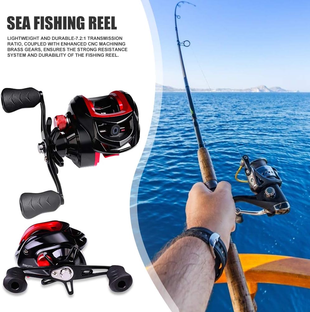 Bait Reel, Saltwater Fishing, Freshwater Fishing, Dual Use, Left/Right Handle, Maximum Drag Force 22.0 lbs (10 kg), Gear Ratio 7.2:1, Lightweight, Casting, Magnetic Brake, Fishing Reel, Bass Fishing