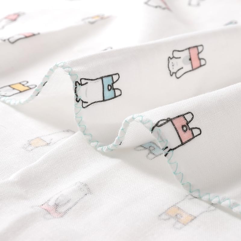 Isamu Shokai 100% Cotton, Made in Japan, Gauze Bath 6 Piece Set (Gauze Bath Towel, 2 Bath Gauze, 3 Gauze Handkerchiefs) White Bear Land Pattern