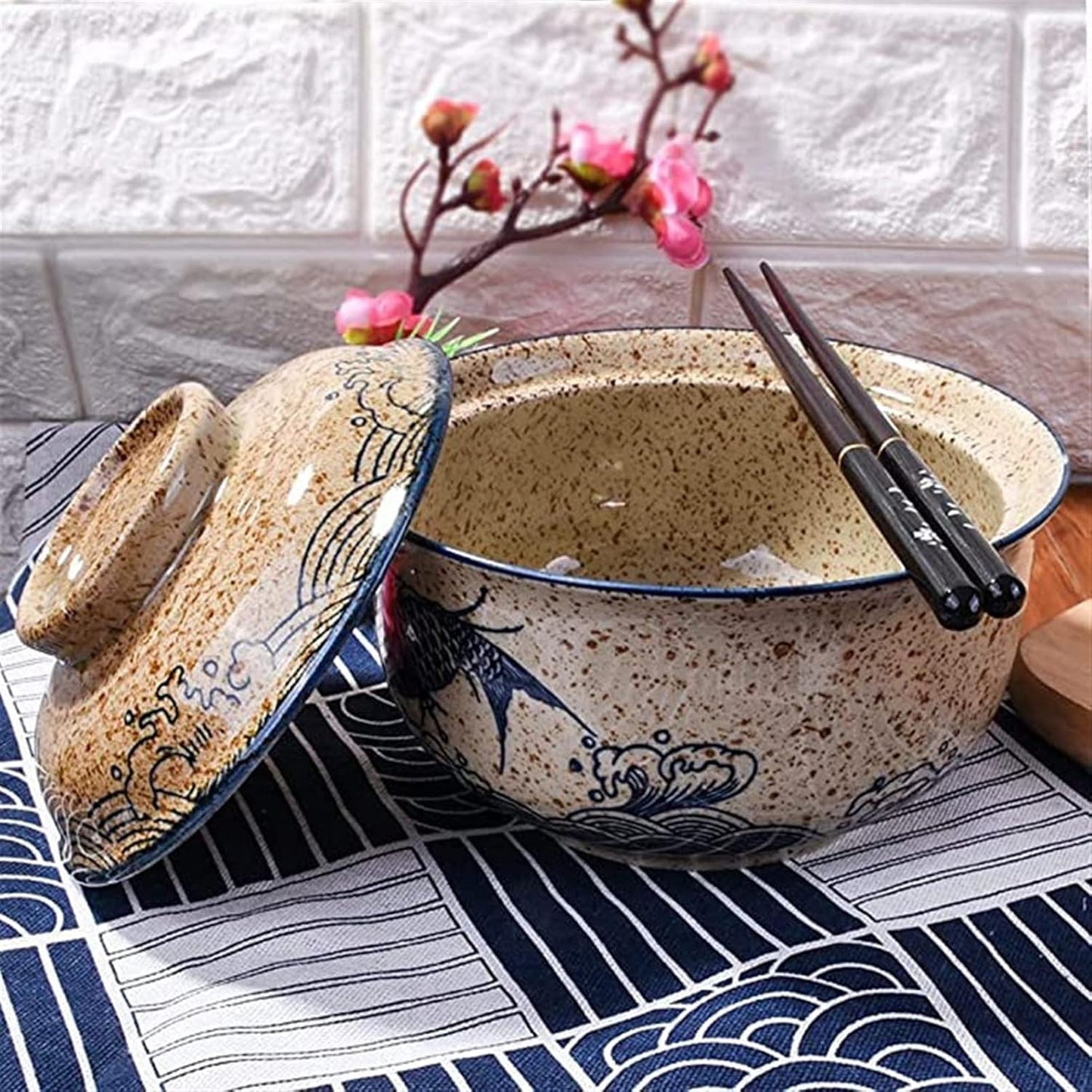 Ramen Bowl with Lid, Ceramic Ramen Bowl Handle Dishes Ramen Platter Ramen, Ramen, Udon, Pho, Salad, Rice, Soup 25.4oz Instant Ramen Bowl - C