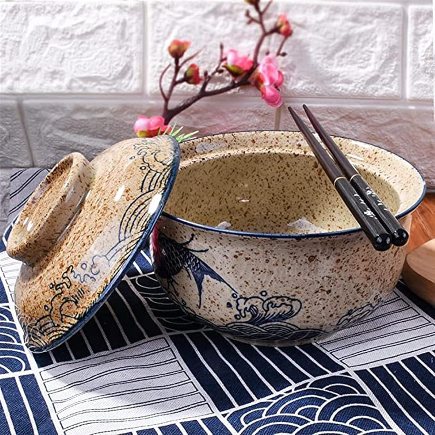 Ramen Bowl with Lid, Ceramic Ramen Bowl Handle Dishes Ramen Platter Ramen, Ramen, Udon, Pho, Salad, Rice, Soup 25.4oz Instant Ramen Bowl - C
