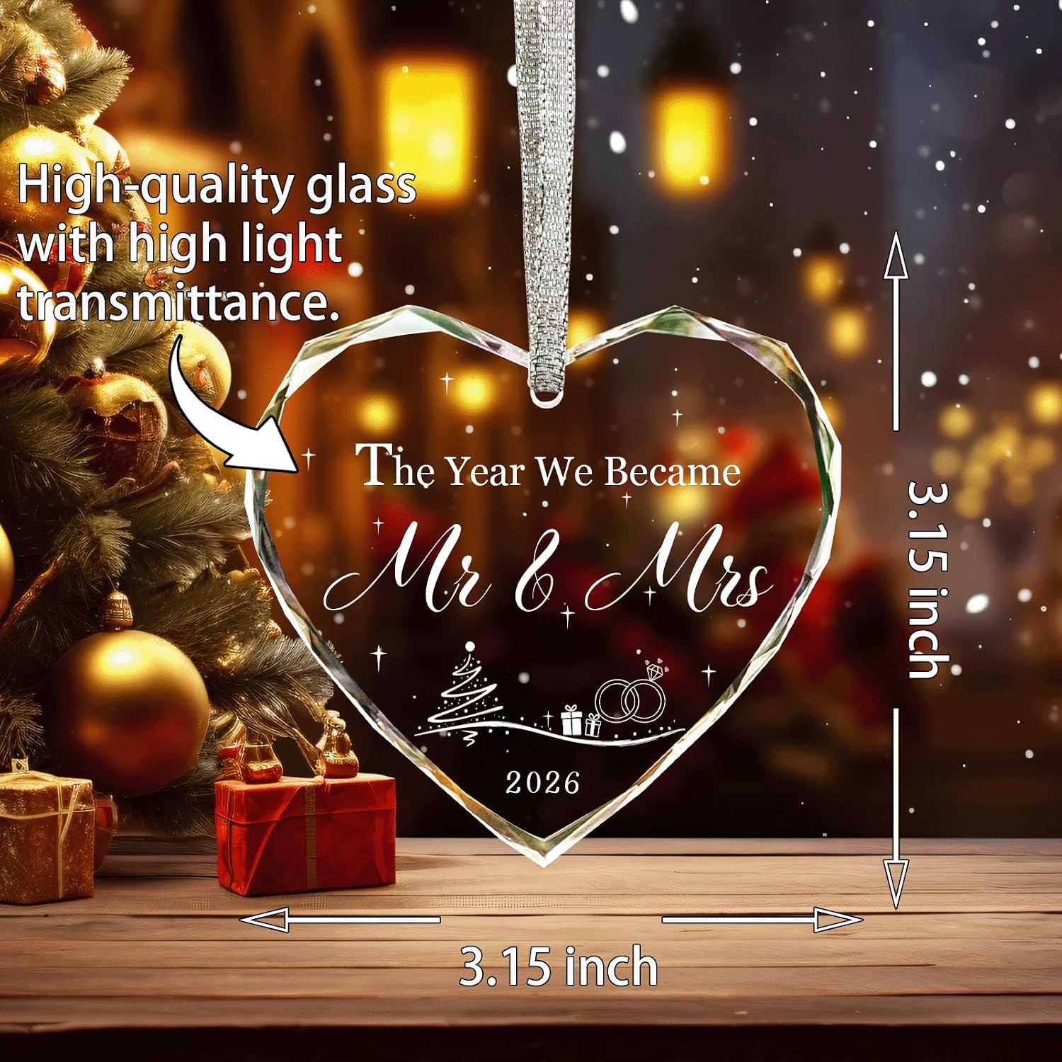 Regalos de boda para parejas, cristal de cristal 2026, adorno de primera Navidad para casados, ideas de regalos de boda para recién casados, regalos de despedida de soltera para novia-05