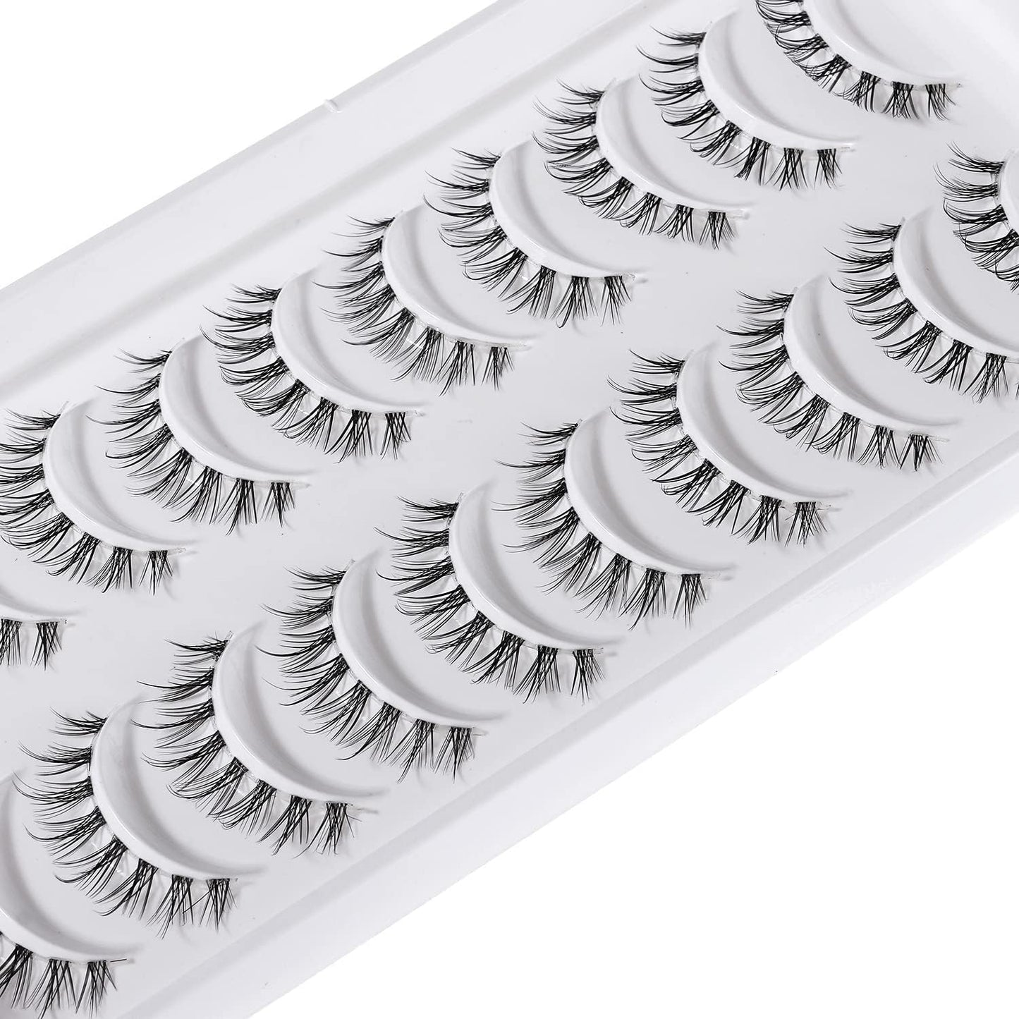 10 Pairs Whispy Lashes 3D Natural False Eyelashes Spiky Fairy Lashes with Clear Band Fake Mink Lashes (Y12)