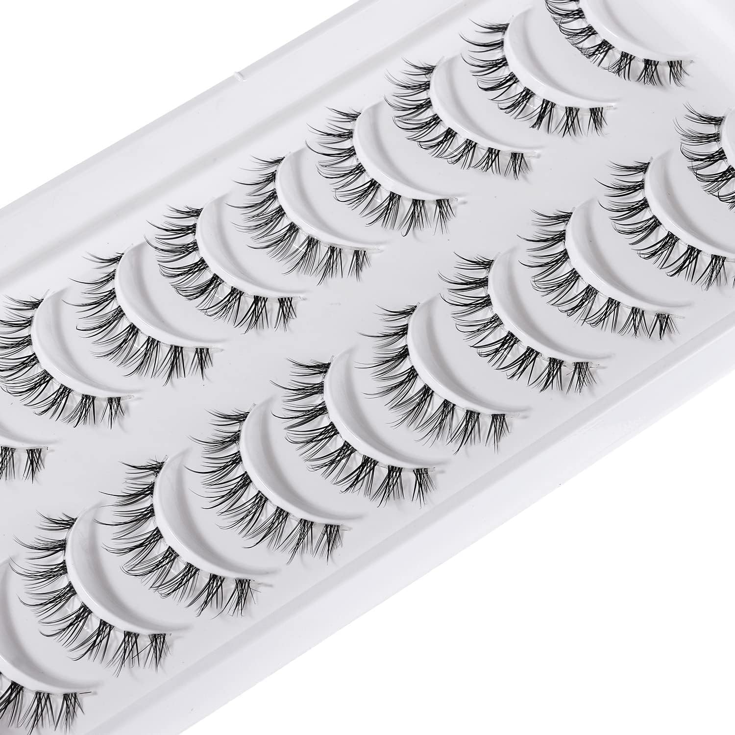 10 Pairs Whispy Lashes 3D Natural False Eyelashes Spiky Fairy Lashes with Clear Band Fake Mink Lashes (Y12)