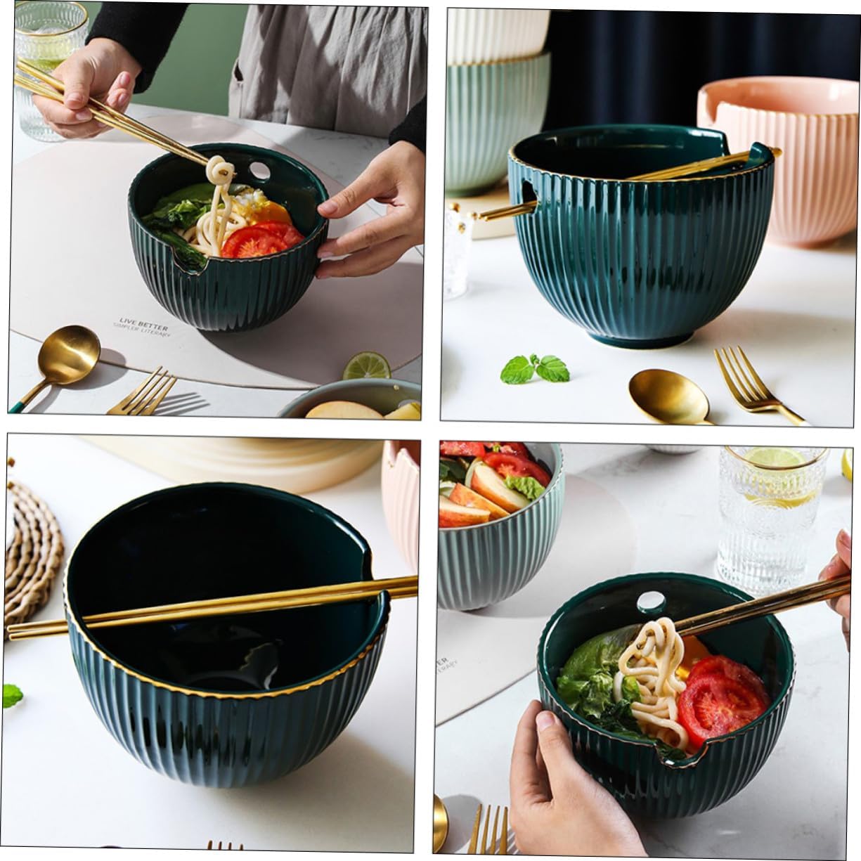 WEKADRIN 即席麺対応セラミックラーメンボウル 中 多用途使用可能 スープ うどん ラーメンに 素材製で箸収納設計 食卓やビュッフェに適用