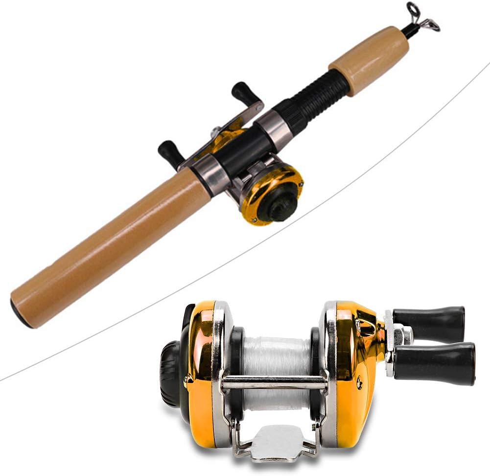 Fishing Wheel Spinning Reel, Small Size, Lightweight, Stainless Steel Material (3.6 oz (108 g), Gold Color; Left & Right Interchangeable Handle, Magnetic Brake Bearing, Hardness Enhanced, Accuracy,
