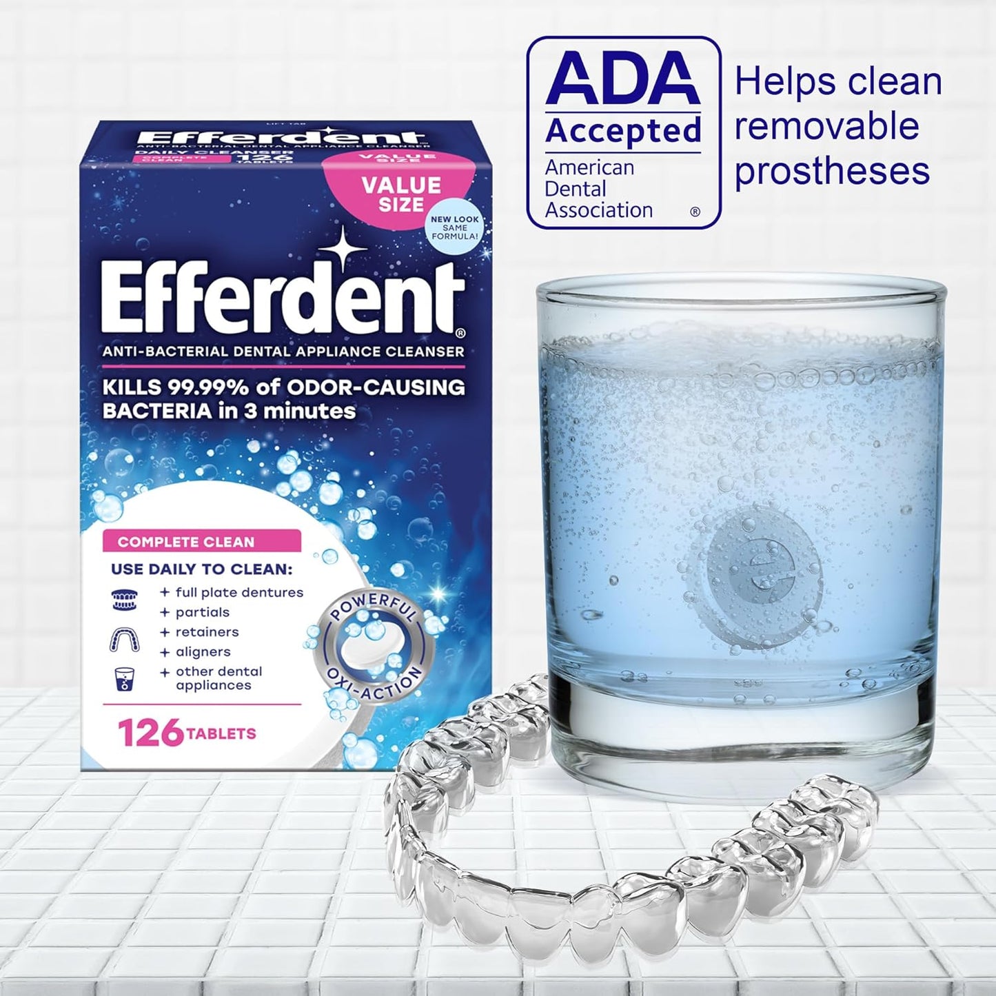 Efferdent - Tabletas de limpieza dental, completamente limpio, 102 tabletas
