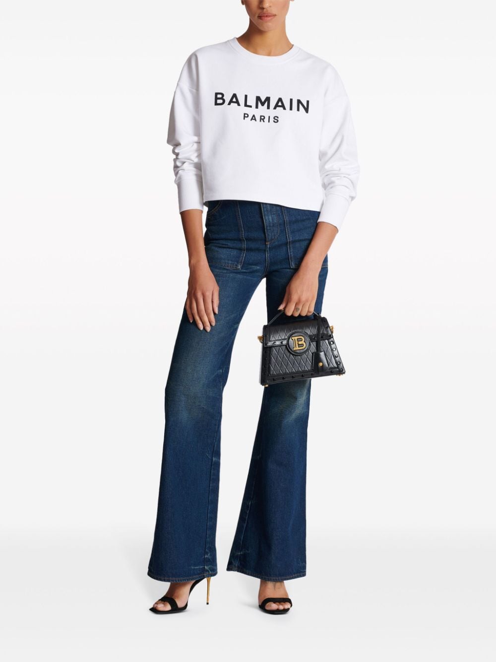 Balmainロゴオーガニックコットンクロップドスウェットシャツ - Image 4