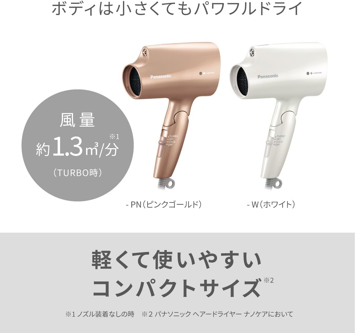 Panasonic Nanocare Nanoe EH-NA2K-W Hair Dryer, Static Electricity Suppression, White