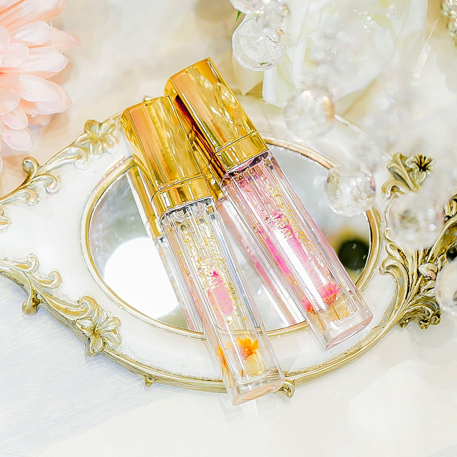 Kailijumei Lip Gloss, Liquid Beauty Product, Contains Flowers, Transparent, Authentic Japanese Product, Cute, Makes a Great Gift, For Use at Night safety pink