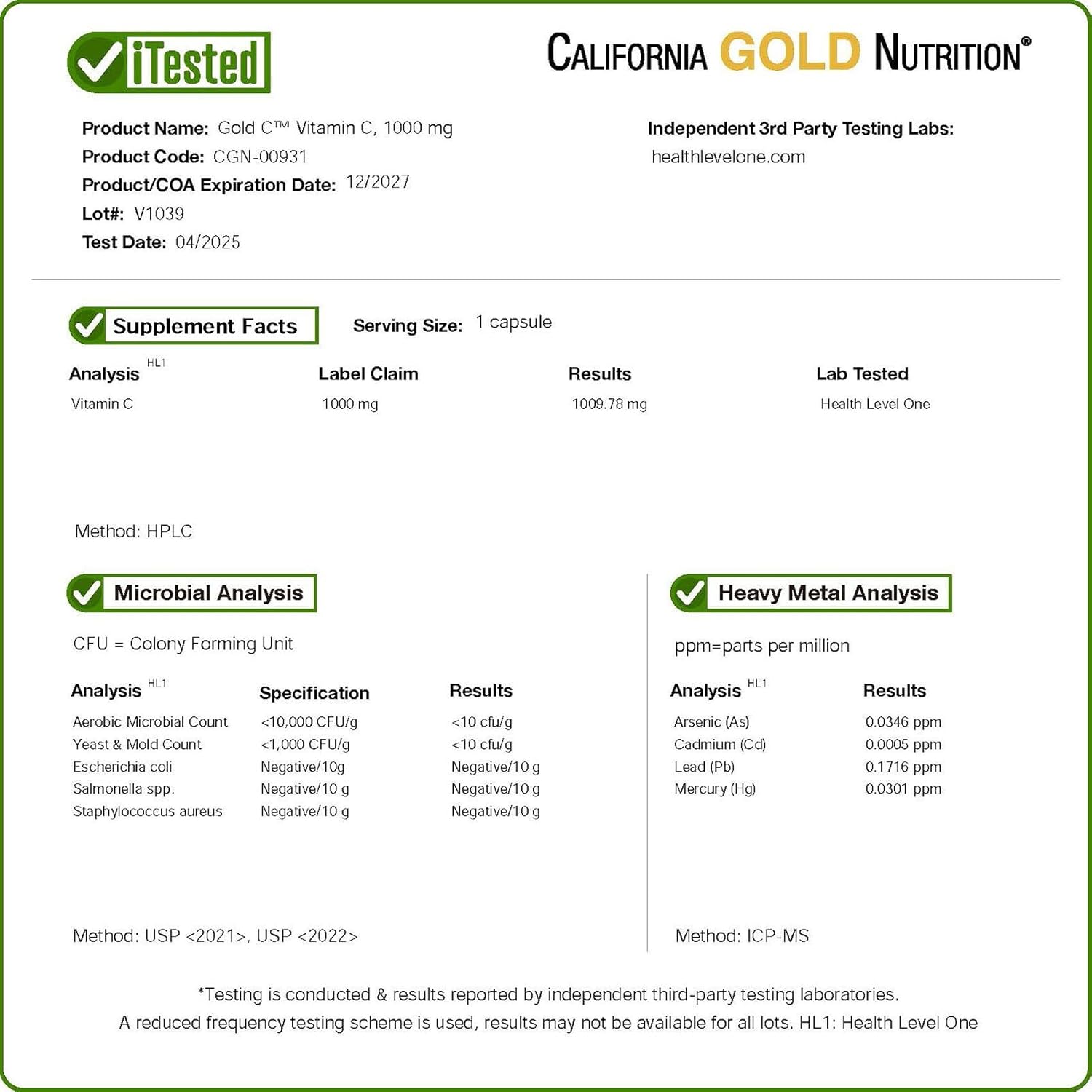 California Gold Nutrition ゴールドC 【iHerb アイハーブ 公式】 カリフォルニア ゴールド ニュートリション Gold C ビタミンC サプリメント サプリ 健康食品 栄養補助食品 植物性 ベジカプセル 1,000mg 60粒