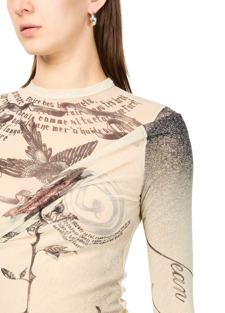 JEAN PAUL GAULTIER Double layer printed mesh long sleeves top - Image 4