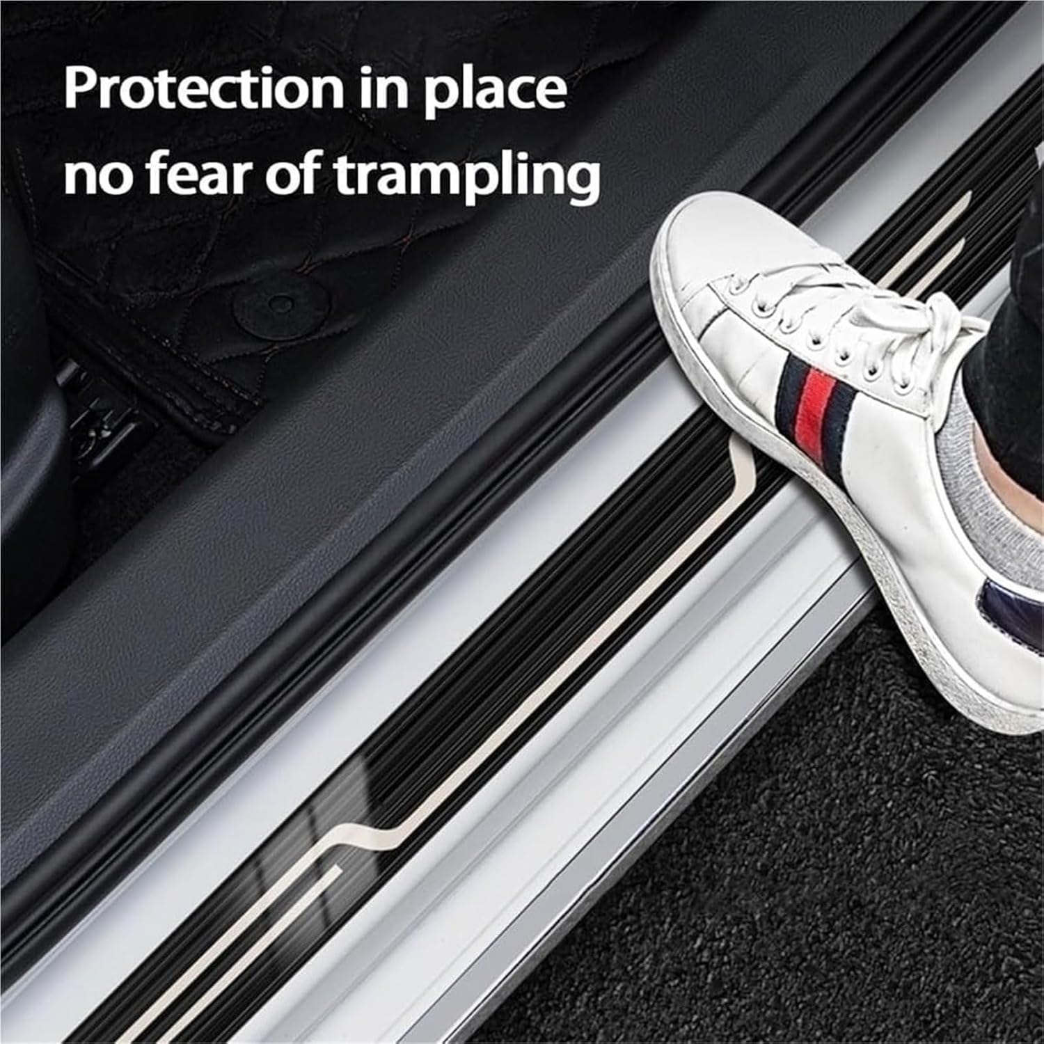 日産スカイライン用ステンレススチール製ドアシルプロテクターストリップ、キックプレート、傷防止プロテクター、ステップエントリーガード、ウェルカムペダルプロテクター(A/Black Titanium Brushed)