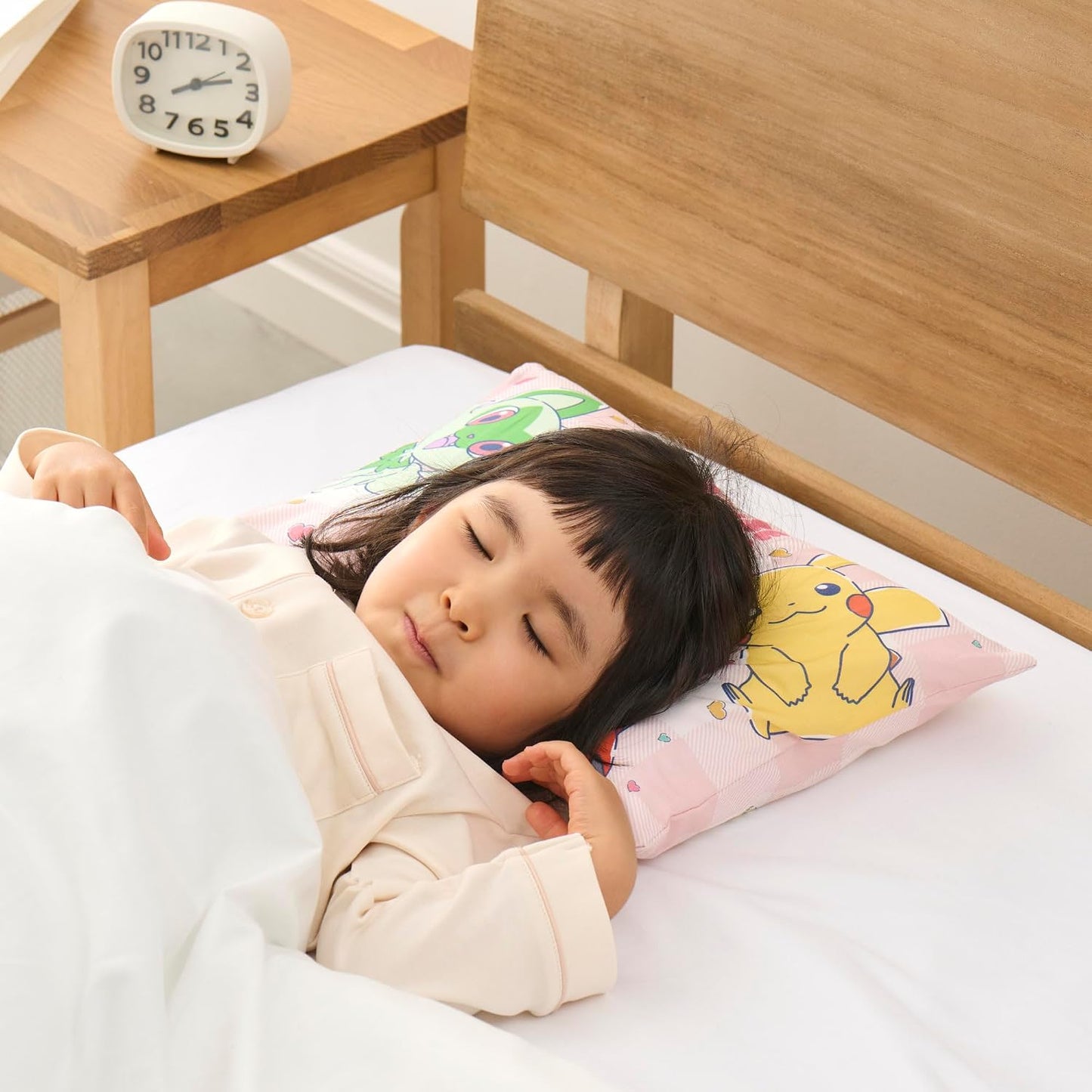 MORiPiLO Kids Pillow, Low Profile, Pokemon Pikachu Heart, Pink, Approximately 11 x 15.4 inches (28 x 39 cm), Skin-friendly 100% Cotton Fabric, Washable, Cover Included, Plush Toy Cushion, Character