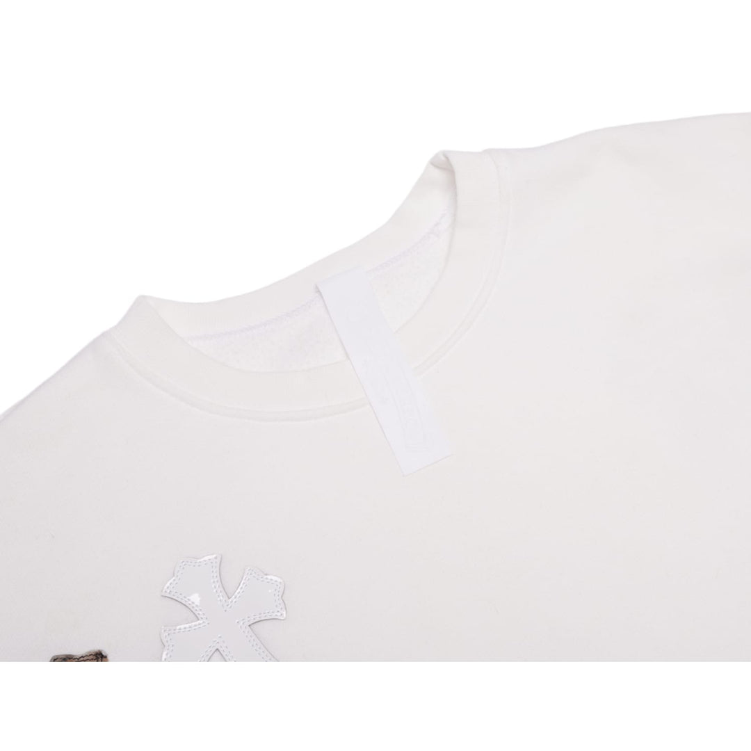 CHROME HEARTS 'CHEETAH CROSS PATCH' WHITE CREWNECK