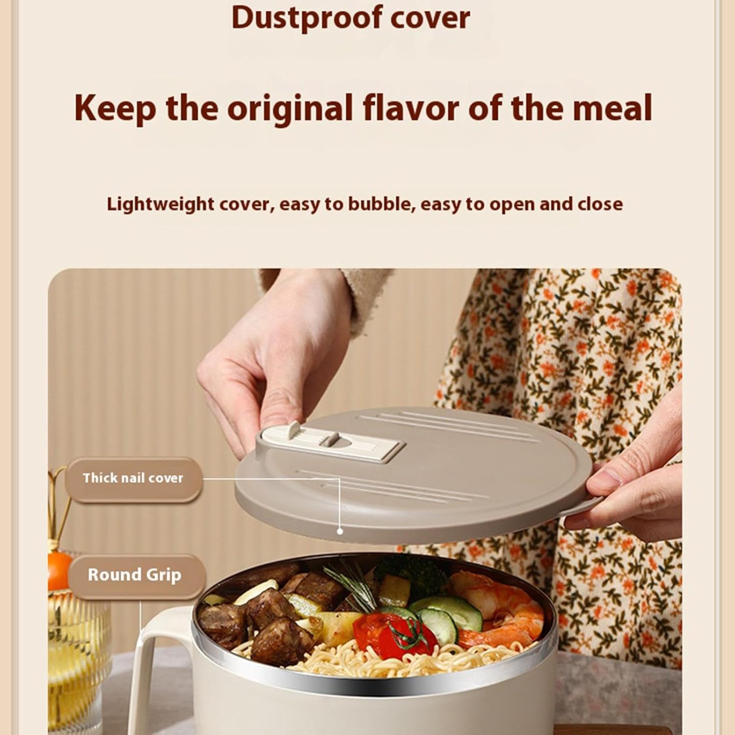Instant Ramen Bowl with Lid, Ramen Cooker | Stainless Steel Instant Ramen Bowl, Filterable Design Lid and Handle 1100ml Phone Holder Dustproof for Udon, Miso, Thai or Pho Soup