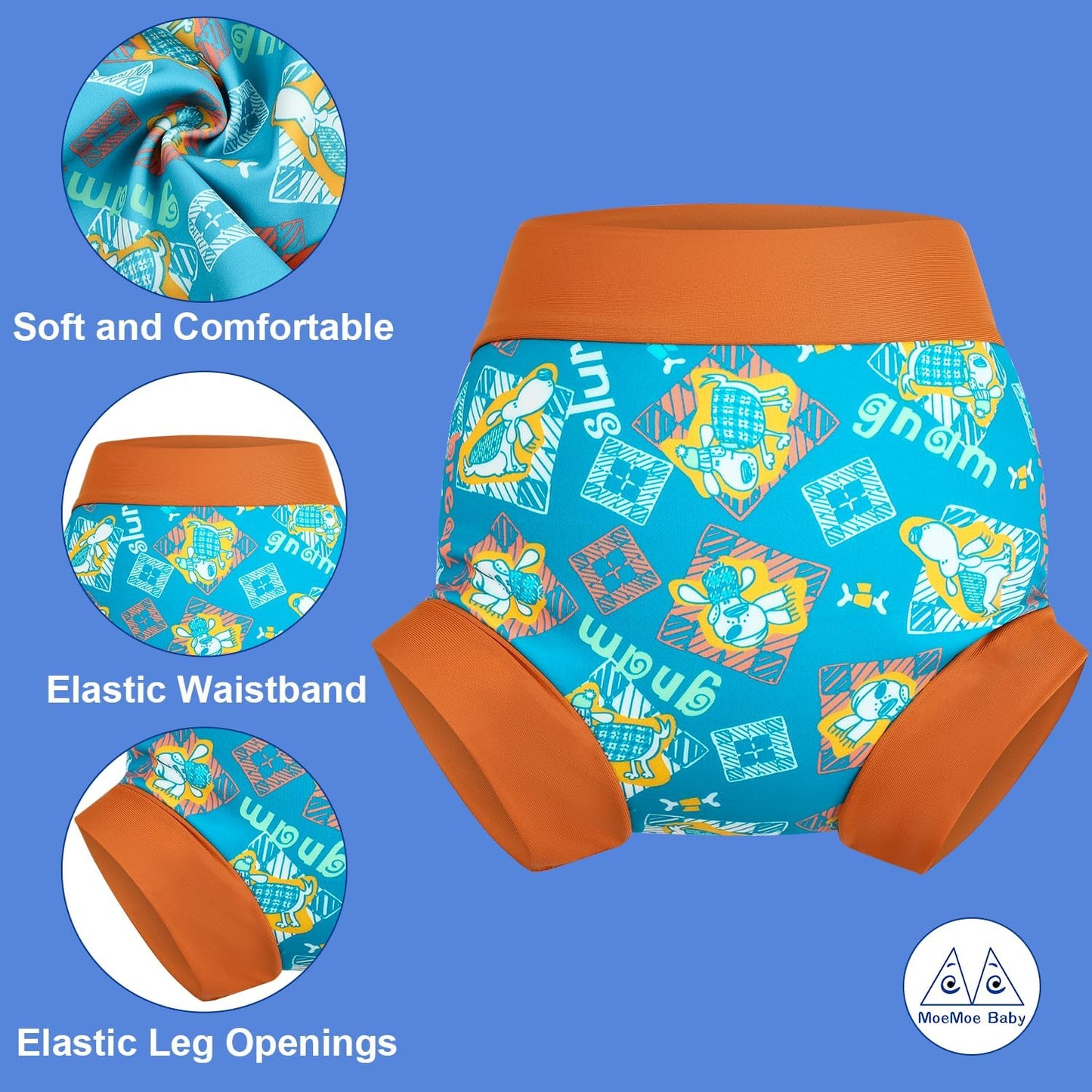 MOEMOE BABY 110 Boys' Water Play Pants, 3-Piece Set, Swimsuit Diapers, For Babies, Reusable, Diaper Cover, Swimming Classroom, Swimming Pool, Beach Bathing, Hot Spring, Travel, Boys