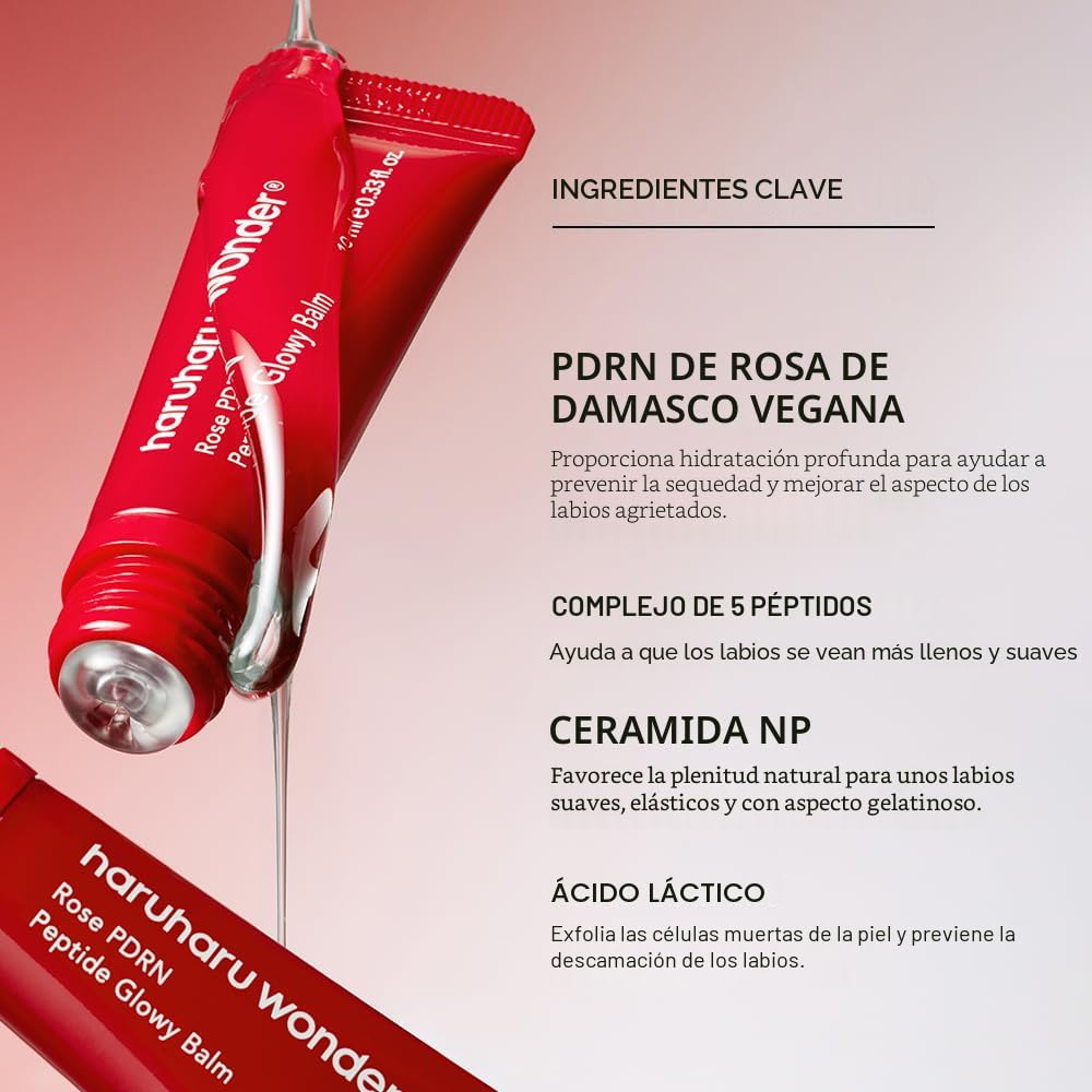 haruharu Wonder Rose PDRN Peptide Glowy Balm, humedad instantánea, repara los labios secos agrietados, humedad 24 horas, sin acabado ceroso, vegano, sin silicona, sin micro plástico, sin tinte, 0.33