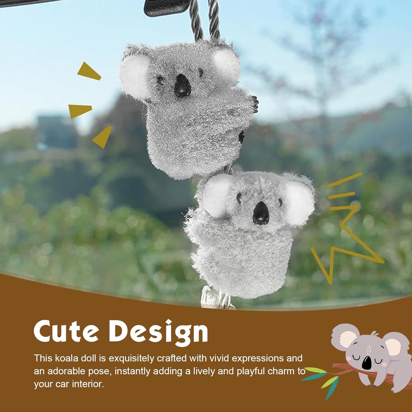 Lindo adorno colgante de koala oscilante, colgante de espejo retrovisor interior de koala de felpa, divertida decoración colgante de automóvil, regalos encantadores para mujeres y hombres