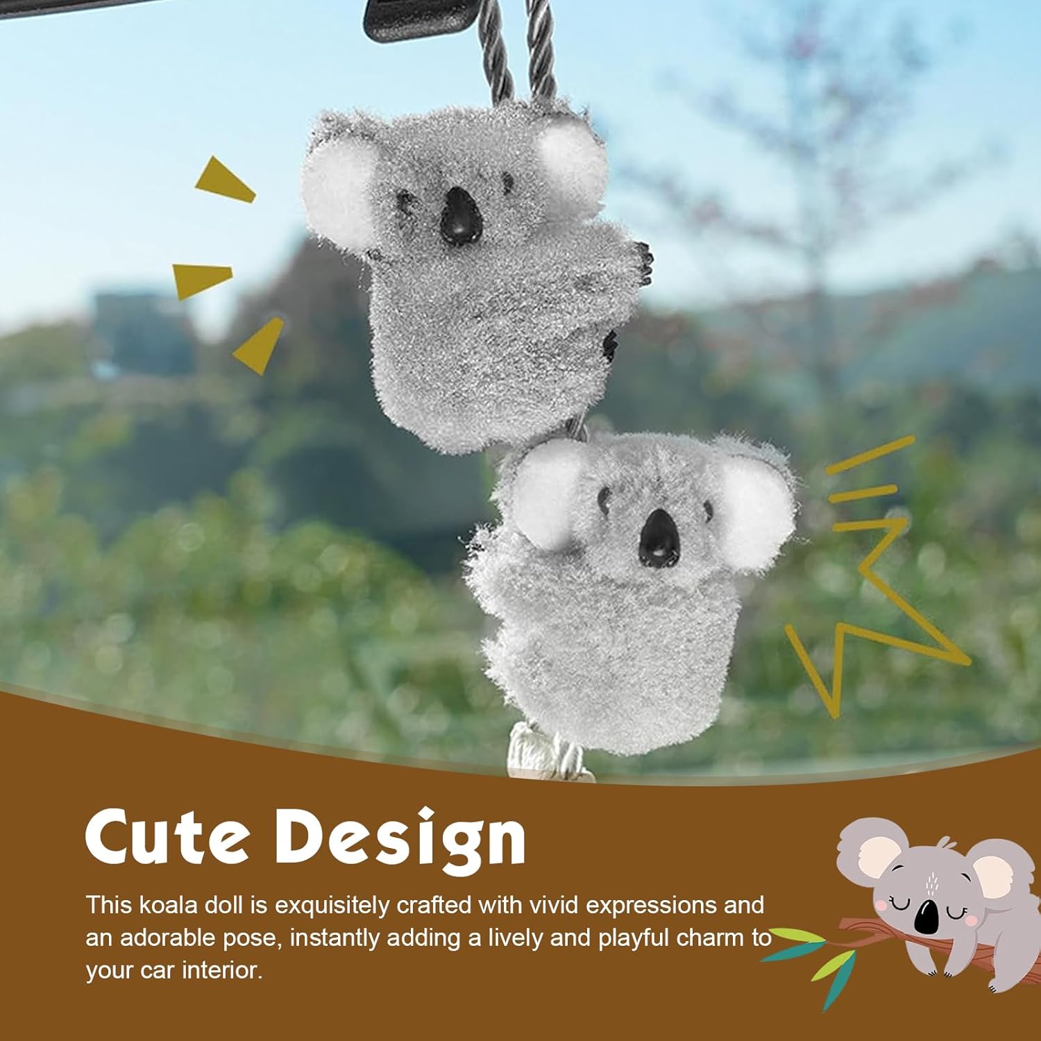 Lindo adorno colgante de koala oscilante, colgante de espejo retrovisor interior de koala de felpa, divertida decoración colgante de automóvil, regalos encantadores para mujeres y hombres