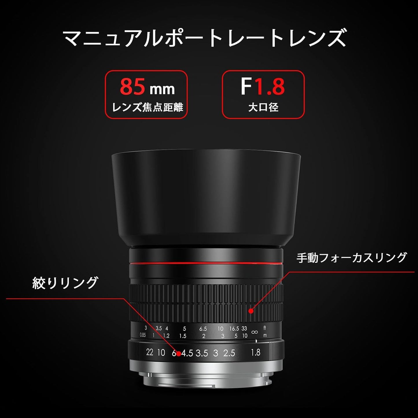 Lightdow for Canon EFレンズ 85mm F1.8 大口径レンズ単焦点 中望遠レンズ for Canon EOS Kiss X10i X10 X9i X9 X8i X7i X6i X5 X4 X3 X2 X70 90D 80D 70D 60D 6D 5D 250D Rebel T8i T7 T7i T3i一眼レフカメラレンズ