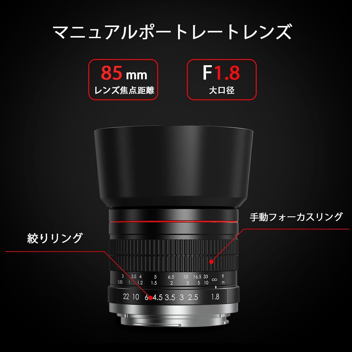 Lightdow for Canon EFレンズ 85mm F1.8 大口径レンズ単焦点 中望遠レンズ for Canon EOS Kiss X10i X10 X9i X9 X8i X7i X6i X5 X4 X3 X2 X70 90D 80D 70D 60D 6D 5D 250D Rebel T8i T7 T7i T3i一眼レフカメラレンズ