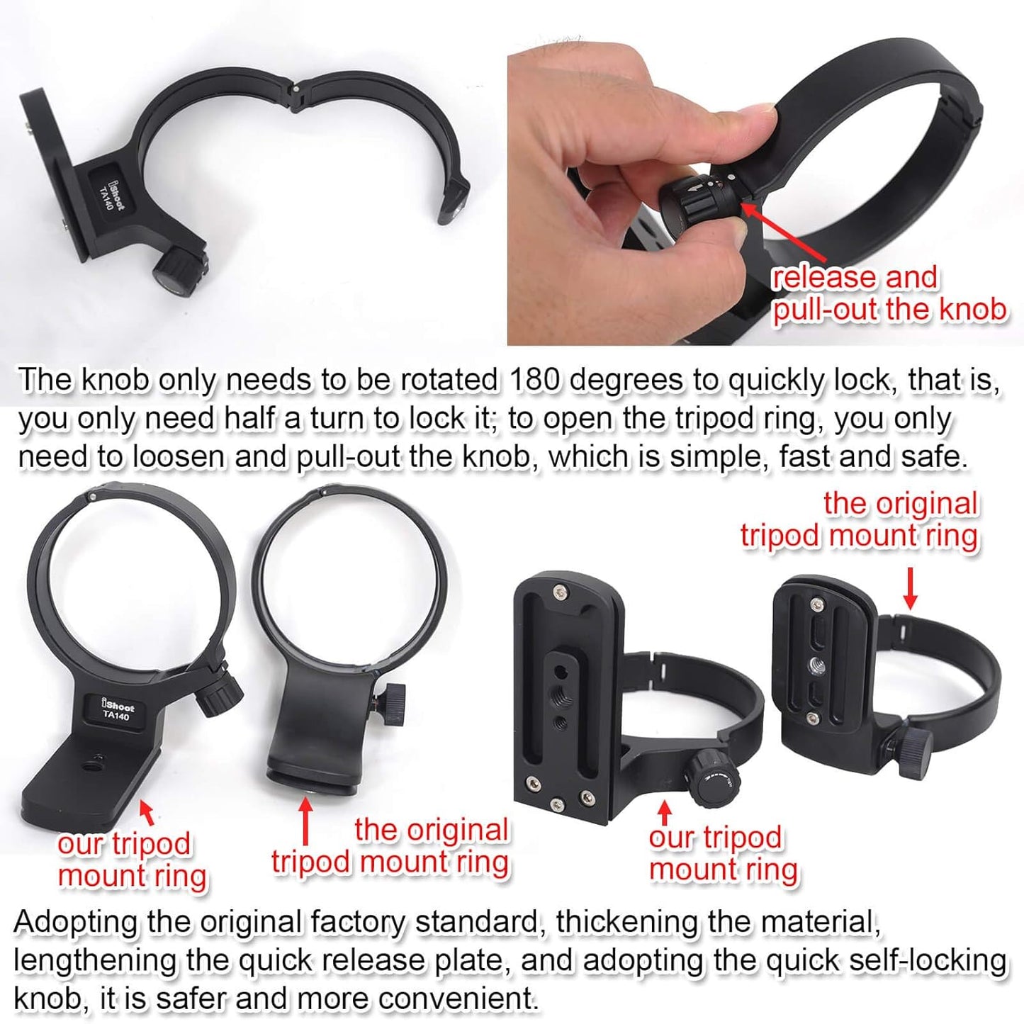 iShoot Metal Ring Tripod, Lens Support, Tripod Mount Ring for Tamron 100-400mm F/4.5-6.3 Di VC USD Telephoto Lens Model A035 (for Canon AFA035C-700, Nikon AFA035N-700), Bottom is Quick Release Plate