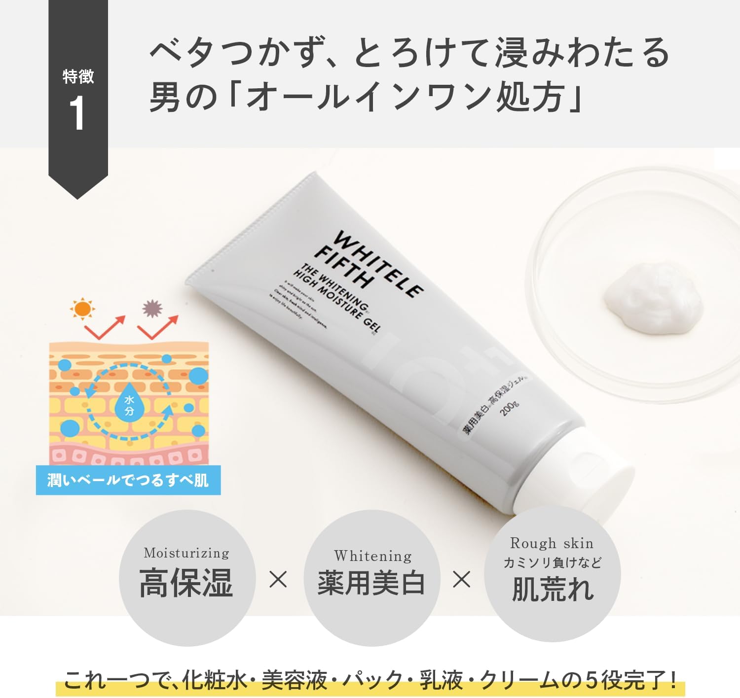 Men's All-in-One Gel 7.1 oz (200 g) (Tube) (Can be Used for Whole Body Lotion, Milky Lotion, Beauty Essence, Stains Freckles, UV Care)