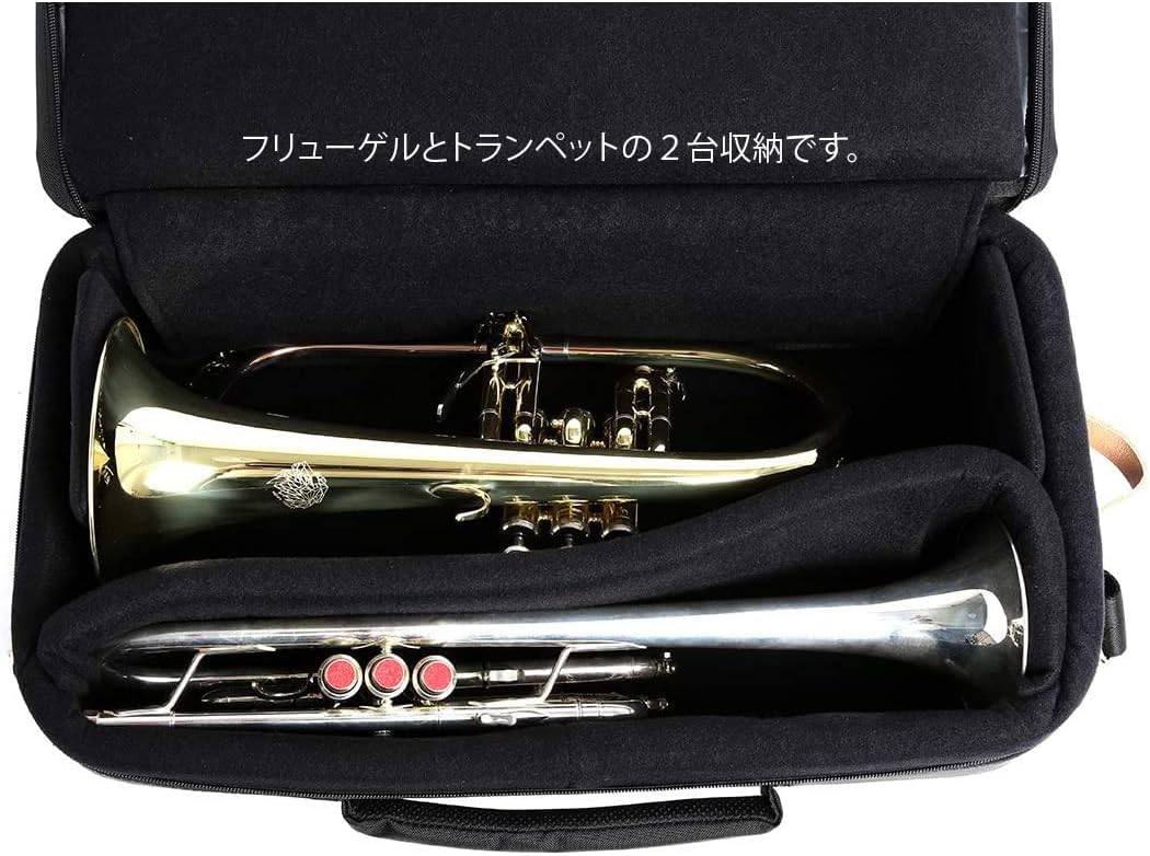 CURTIS Trumpet Double / Triple Semi-Hard Case, Flugel, Lightweight, Compact, Shoulder Backpack, Horizontal Holding Vertical Mute, Accessory Box (Denim Blue Blue)