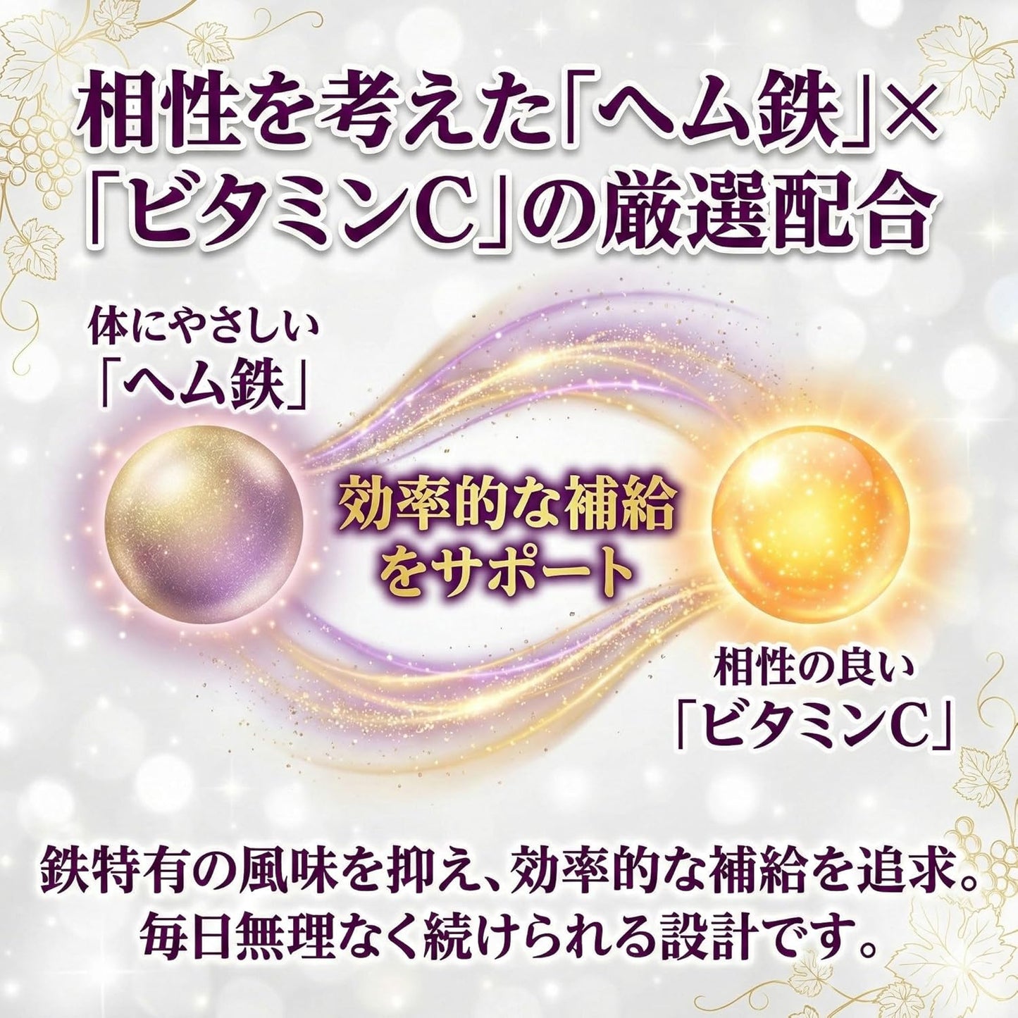 【薬剤師監修】たべリッチ ヘム鉄 鉄分 サプリ チュアブル 子供 親子 (30〜60日分) 栄養機能食品 (葉酸/ビタミンC / ビタミンB12) 4つの無添加 水なしで食べられる グレープ味 60粒 MyWellsy 日本製
