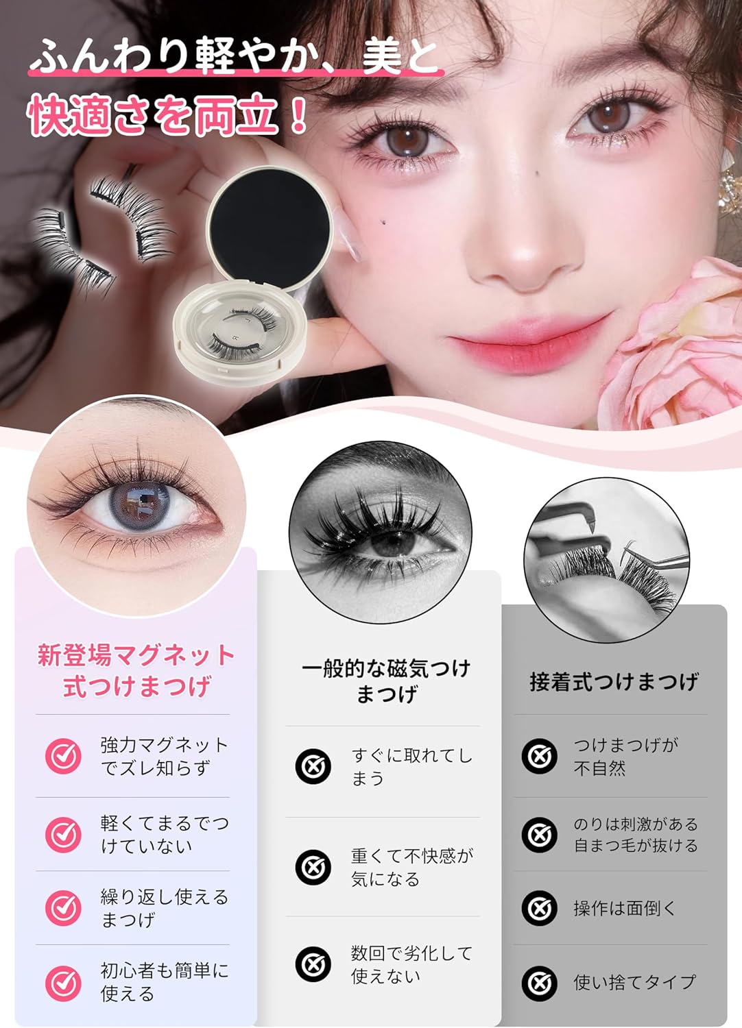 GOSO (2025 Improved Model 3.0) Adhesive Free False Eyelashes, Magnetic Eyelashes, 3D Magnetic, False Eyelashes, Fluffy, Smooth, Reusable, Natural, For Thin Makeup, DIY, False Eyelashes, Magnet, Gift