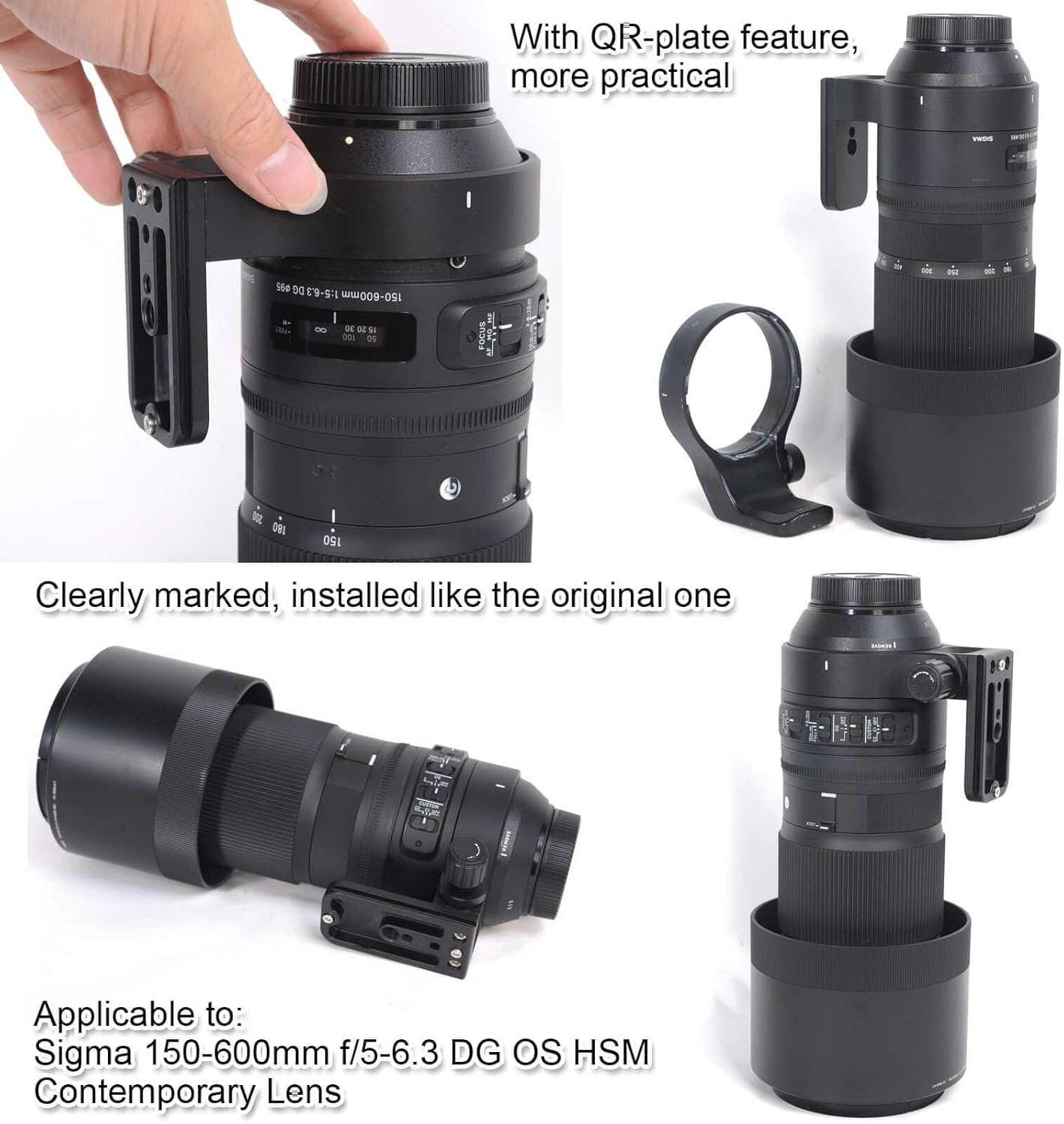 Ring tripod is compatible with Sigma Lens, 150-600mm f/5-6.3 DG OS HSM Contemporary TS-71 Lens, Lens Support Collar, Tripod Mount Ring, Bracket Collar, Tripod Socket, Bottom is Arca Swiss Type Quick