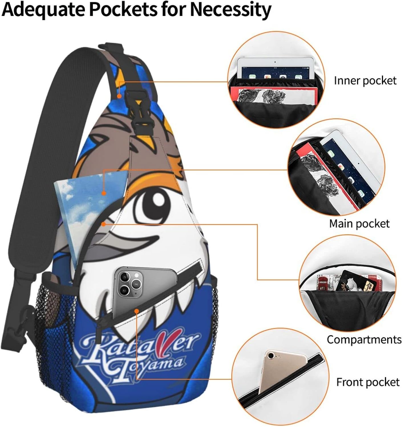 Catare Toyama Shoulder Bag, Large Capacity, Shoulder Bag, Crossbody Bag, Work Commute, School, Travel, Events, Anime, Moe Goods, Multifunctional, Lightweight, Unisex, Gift, Sports School Bag, Backpack
