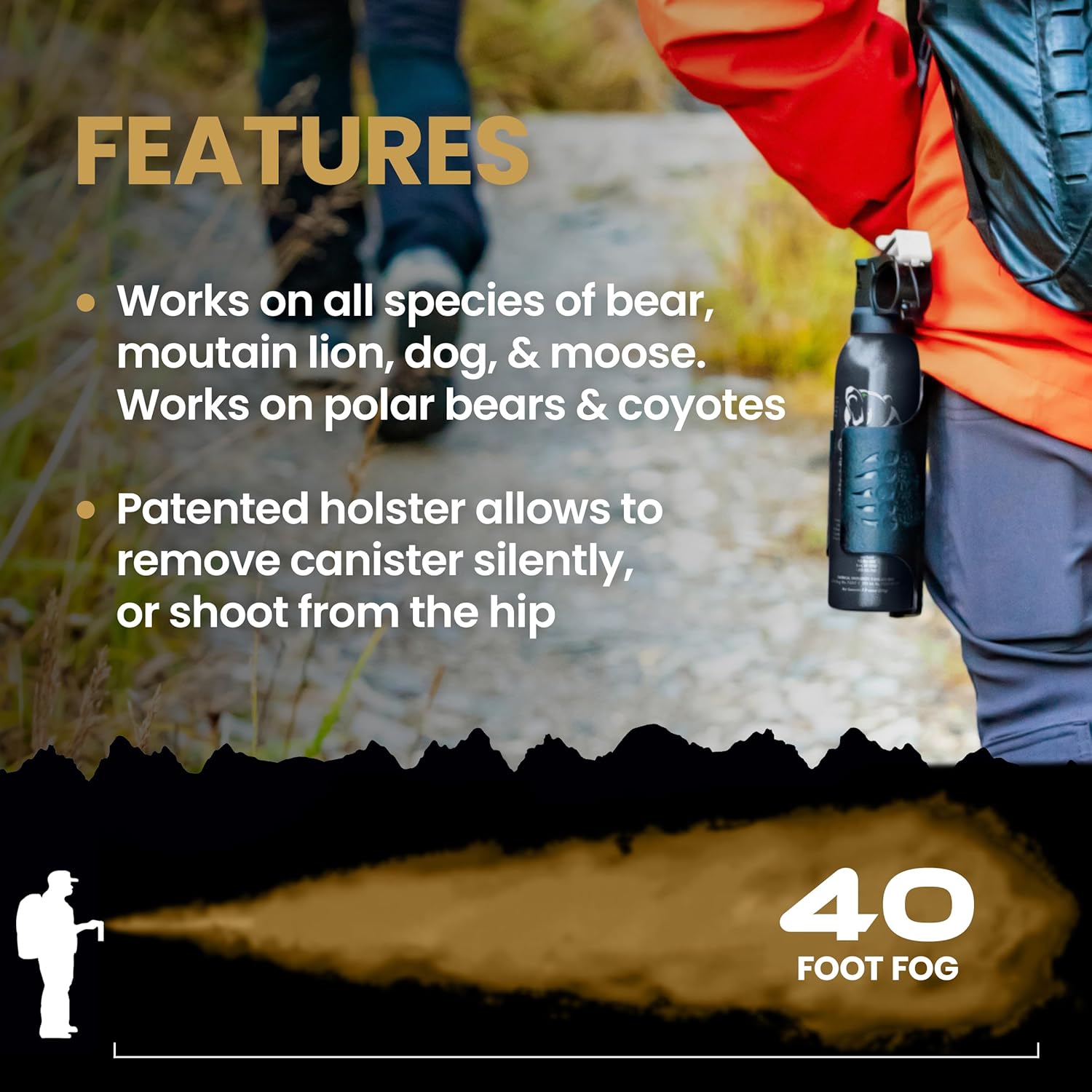 Griz Guard Bear Repellent Spray, Large, 9.2 oz (with holster), Maximum Spray Distance, Approx. 39.2 ft (12 m), EPA Registered Model, Protects Bears, Mountain Lions, Coyote, For Outdoor Use, Bear Spray