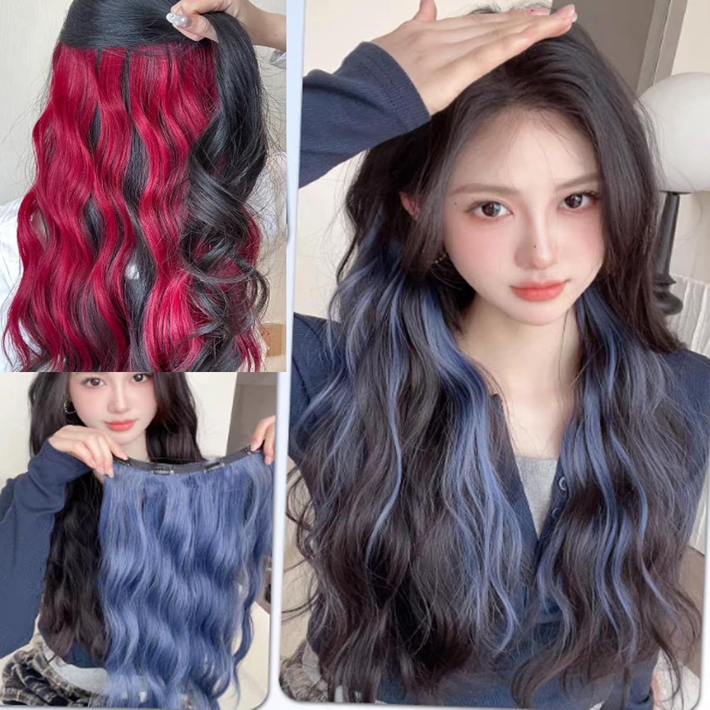 Hair Extension, One-touch Color Extension, 19.7 inches (50 cm), Synthetic Hair, Long Curling, Curly Hair Extension, Heat Resistant, Korean Style, Party, Fashion Performance, Extension