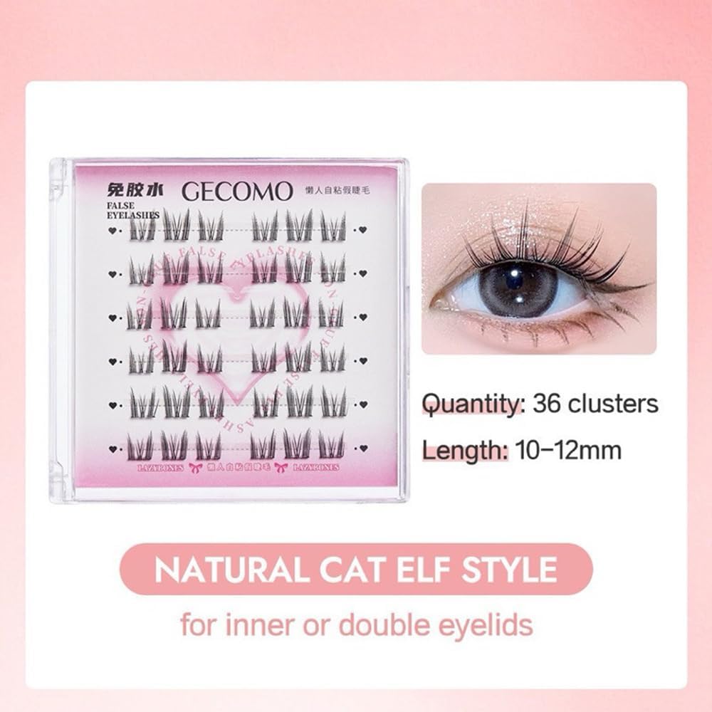 3D Eyelash Cluster Set No Glue Self Adhesive Lashes Korean Makeup Natural Look Individual Eyelashes New Cartoon Eyelashes Big Eyes Long Lasting Best for Beginners (Style 1)