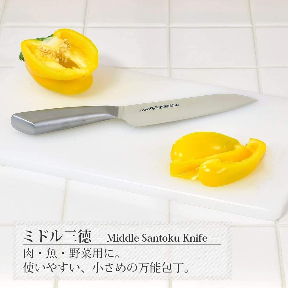 Shimomura Industrial Neo Verdun NVD-05 Medium Santoku Knife, 5.7 Inches (145 mm), Molybdenum Vanadium Steel, Dishwasher Safe, Made in Tsubame-Sanjo, Niigata, Japan