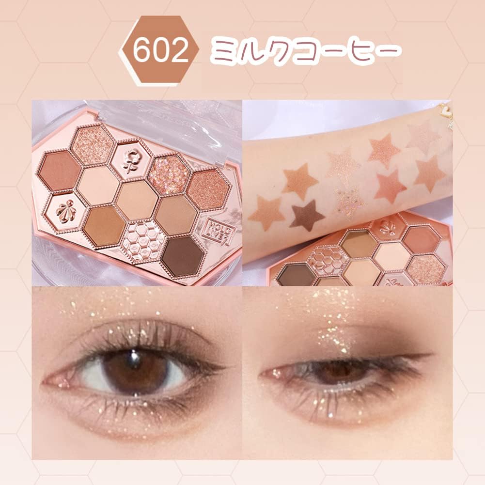 Gecomo Eyeshadow Cute Honeycomb Makeup Palette Waterproof Sweatproof Eye Shadow 10.8 (602# Milk Coffee)
