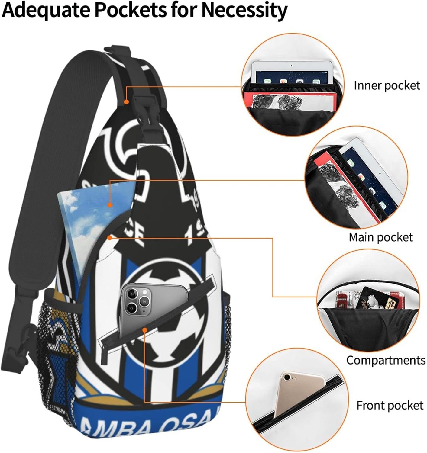 Gamba Osaka Shoulder Bag, Large Capacity, Shoulder Bag, Crossbody Bag, Mountain Climbing, Outings, School, Events, Anime, Moe Goods, Multifunctional, Lightweight, Unisex, Gift, Sports, School Bag,