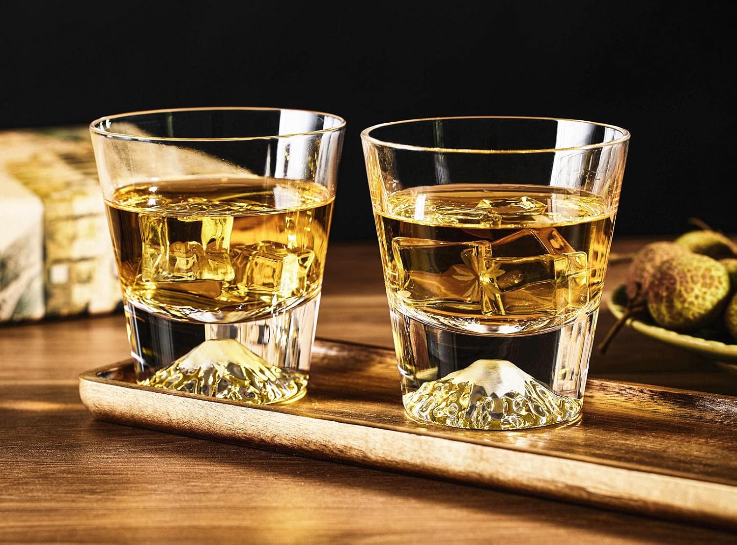 Mt. Fuji Glass Sakura Cut Rock Glass Pair Set Premium Artisan Handcrafted Kiri Box Japan Sake Beer Whiskey Glass Stylish Celebration Wedding Anniversary Retirement Gift Present Popular 270cc (2-Piece
