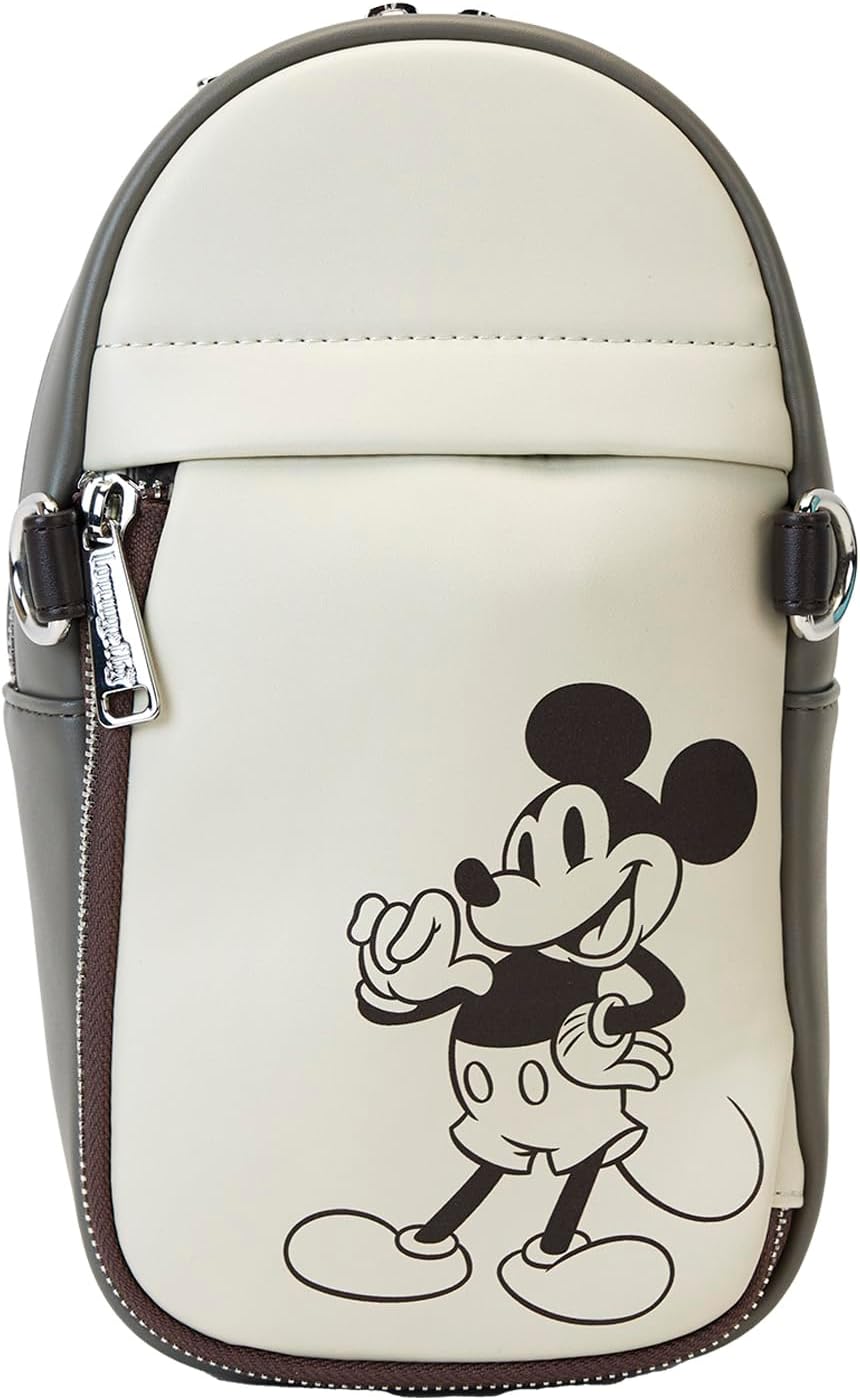 Loungefly Disney Mickey y sus amigos - Bolso bandolera de cuero sintético y lona con botella de agua